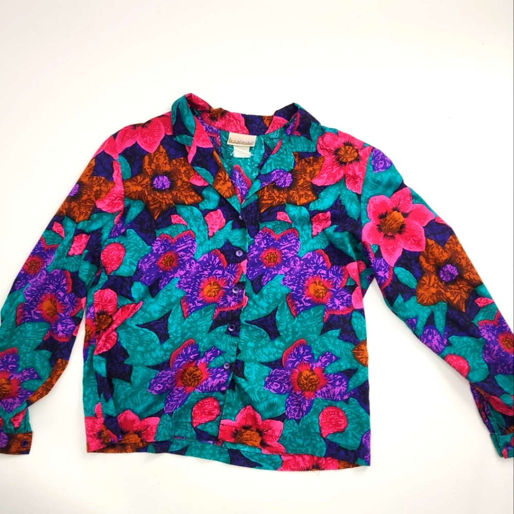 Fire Islander Vintage Floral Blouse‎ Shirt Top Purple RedGood condition